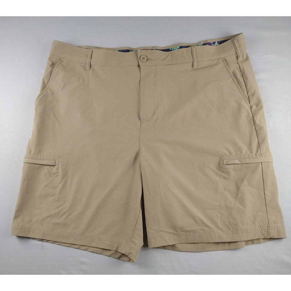 Birdie Bound Men's Golf Shorts 44 Khaki Stretch Performance Flat Front Casual
